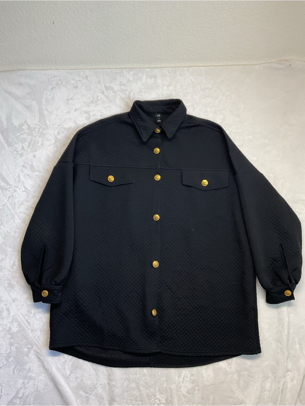 River Island Black Quilted Shirt Jacket with Gold Buttons SIZE S
